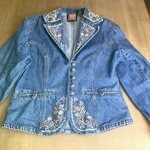 VTG Gordon & James Womens  Embroidered Rhinestone  Denim Blazer Med Western READ
